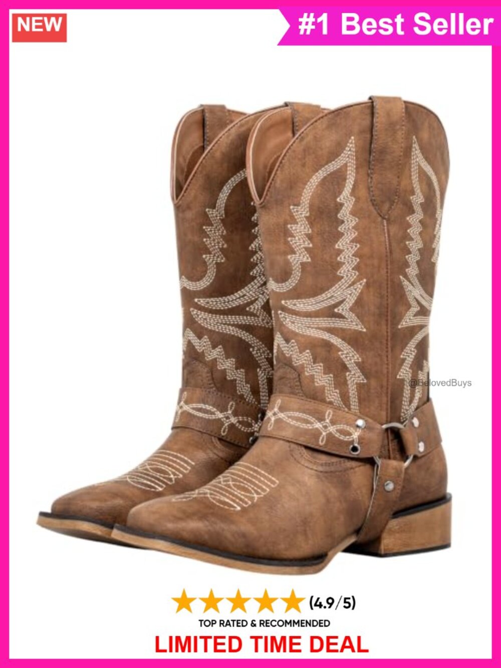 Extra Wide Calf Cowboy Boots Square Toe Faux Leather Mid-Calf